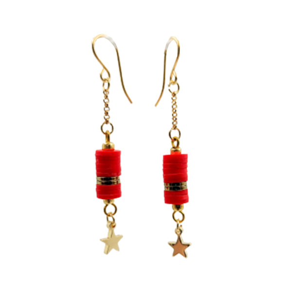 Red and Gold Star Earrings